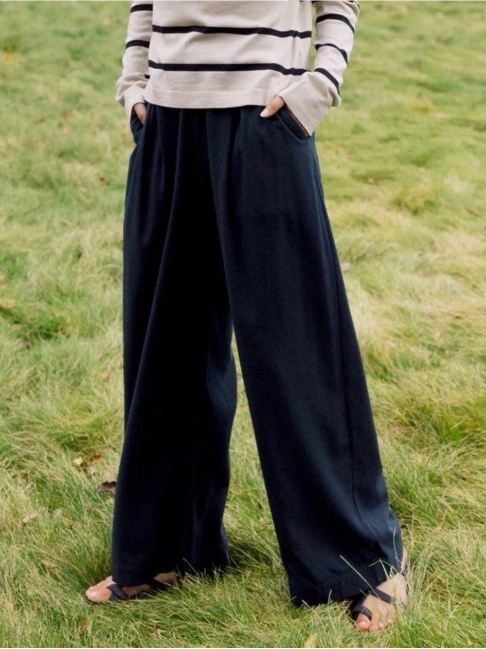 JENNI KAYNE Relaxed Trouser Raw Silk Wide Leg Pants Navy Blue NWT $295